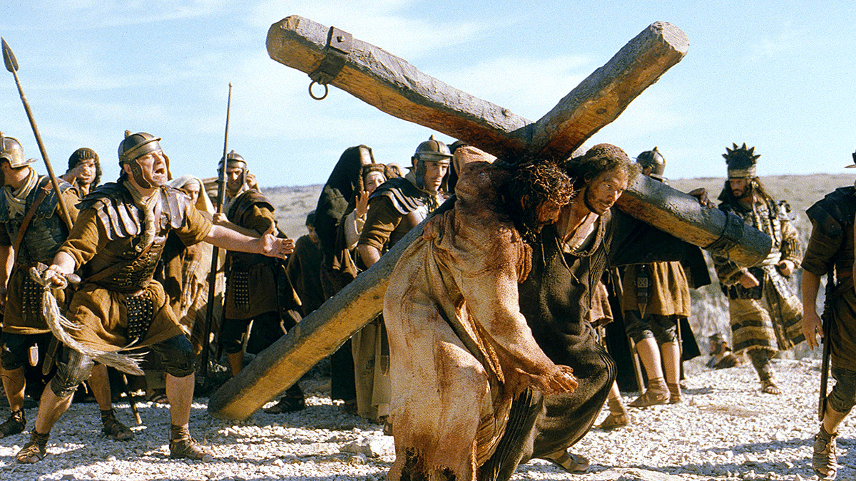 Jesus carrying cross in Passion of the Christ