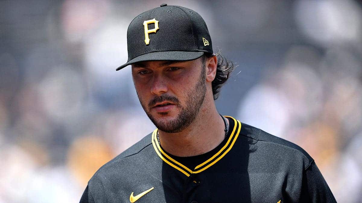Paul Skenes of the Pittsburgh Pirates looks on before a game at Petco Park.