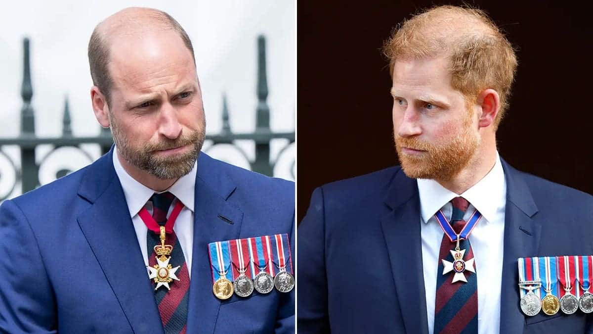 Split side-by-side image of Prince William and Prince Harry