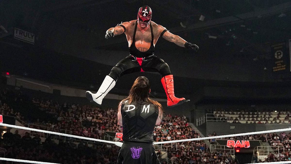Rey Mysterio wrestles Dominik Mysterio during Monday Night RAW at Amica Mutual Pavilion.