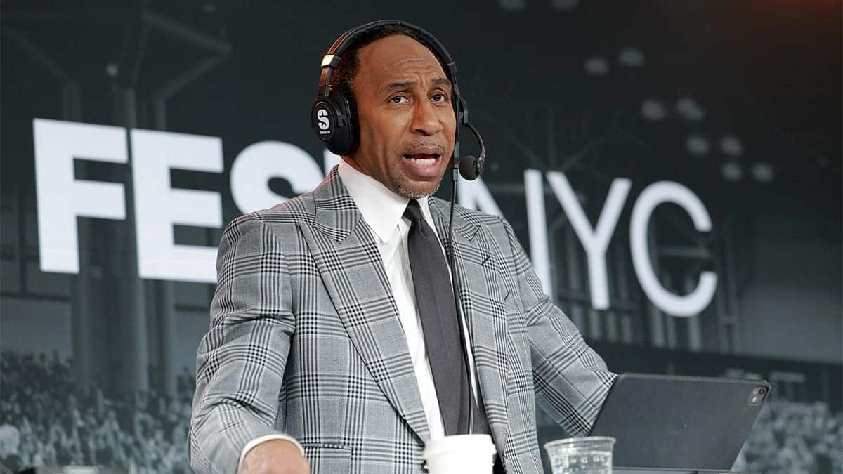 Stephen A. Smith speaks on stage at Fanatics Fest.