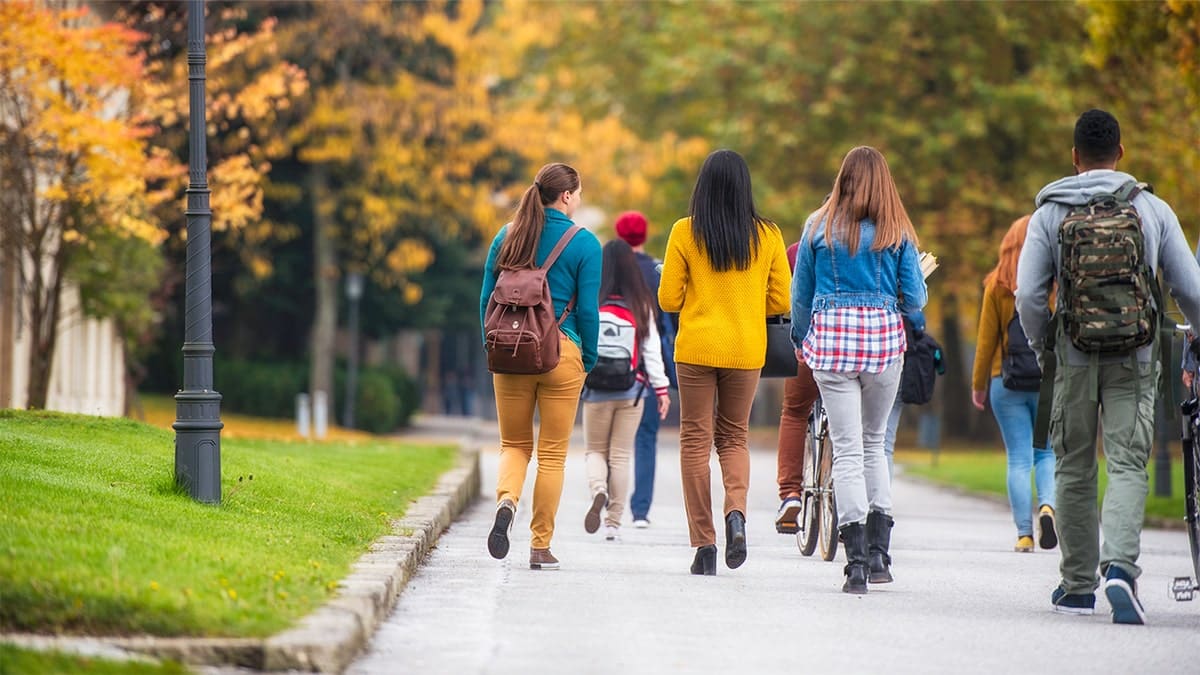 students walking on campus