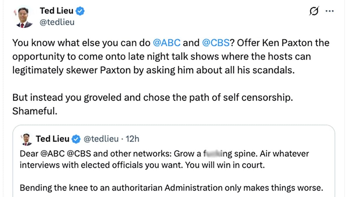 Ted Lieu's X post