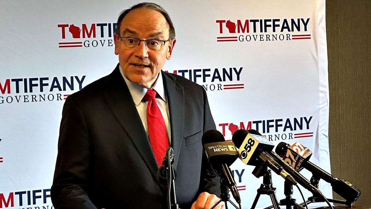 Tom Tiffany speaking at a microphone