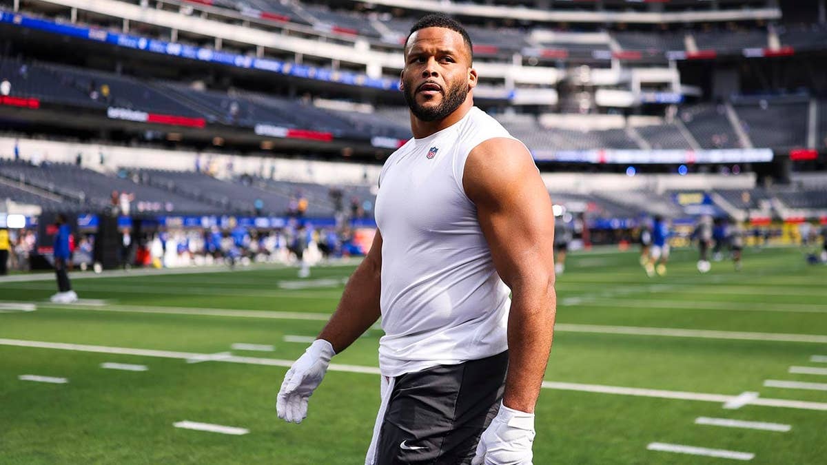 Aaron Donald warming up before an NFL game