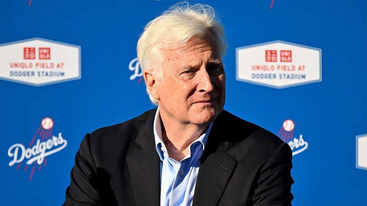 Los Angeles Dodgers chairman Mark Walter speaks at a press conference at Dodger Stadium on March 25, 2026.