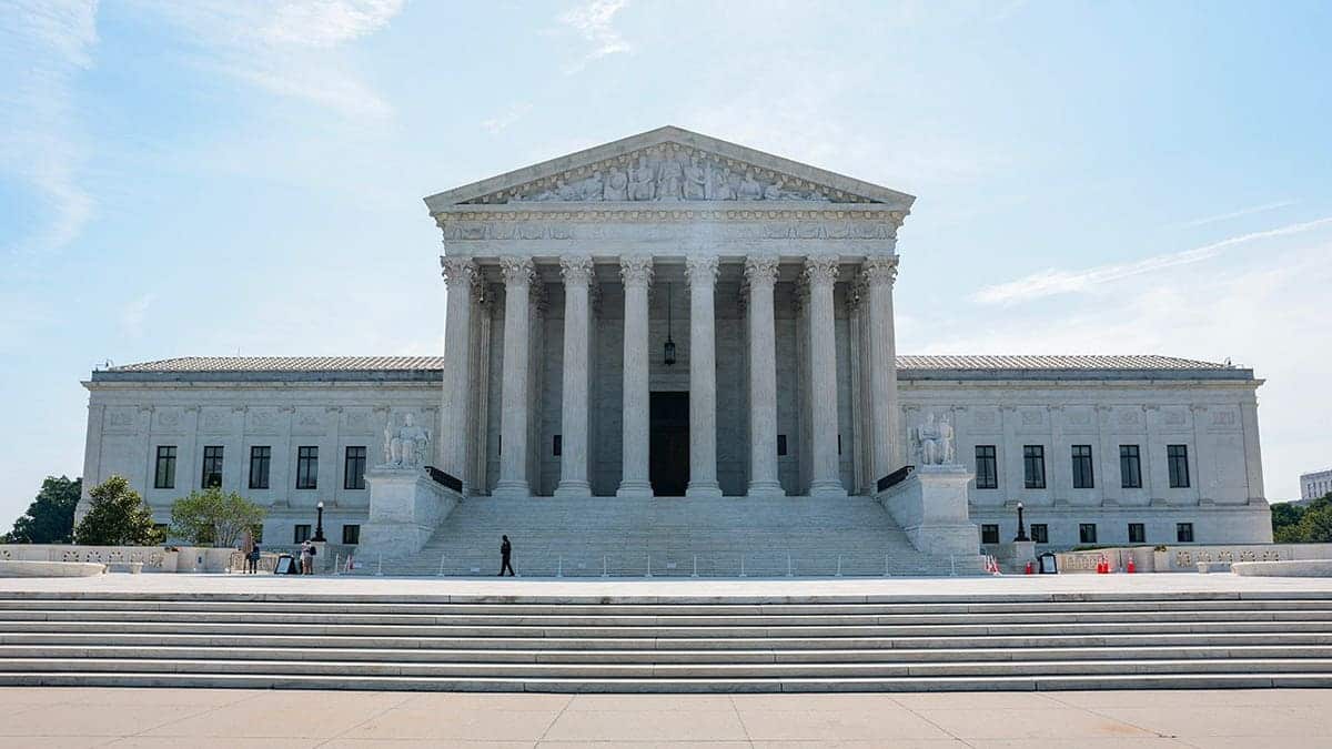 Exterior shot of the Supreme Court.