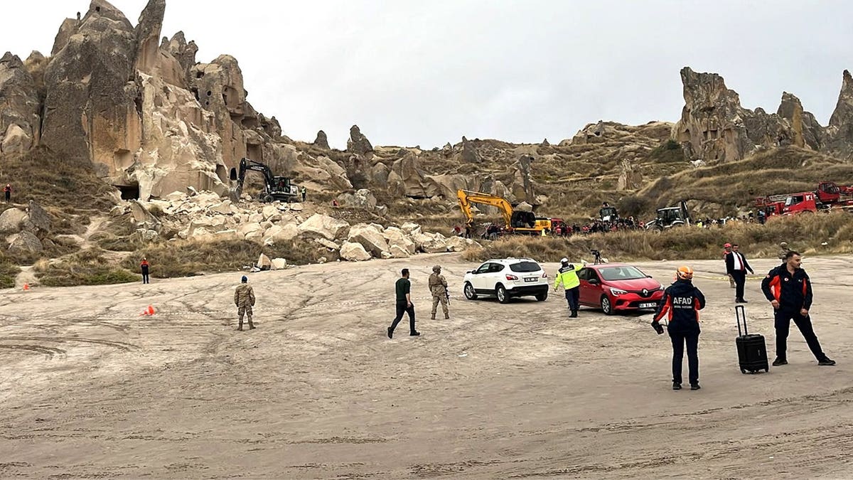 View of emergency response after rockfall in Turkey