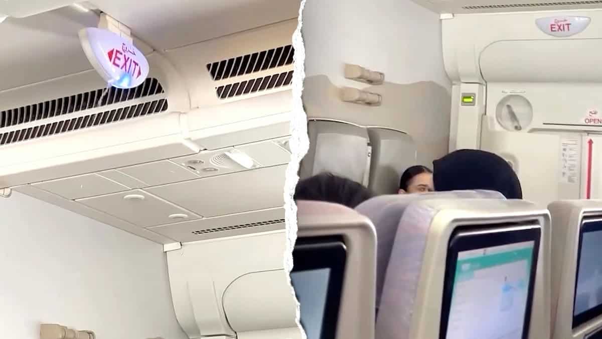 Split image of water calling on Emirates passenger