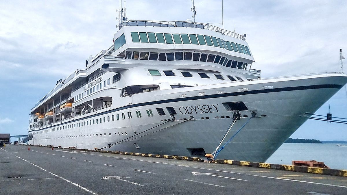 View of MV Odyssey front deck while docked in Cambodia