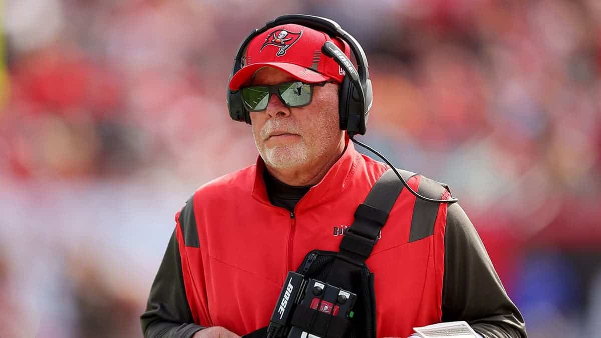 Bruce Arians looks on during the first quarter of an NFC Wild Card playoff game.