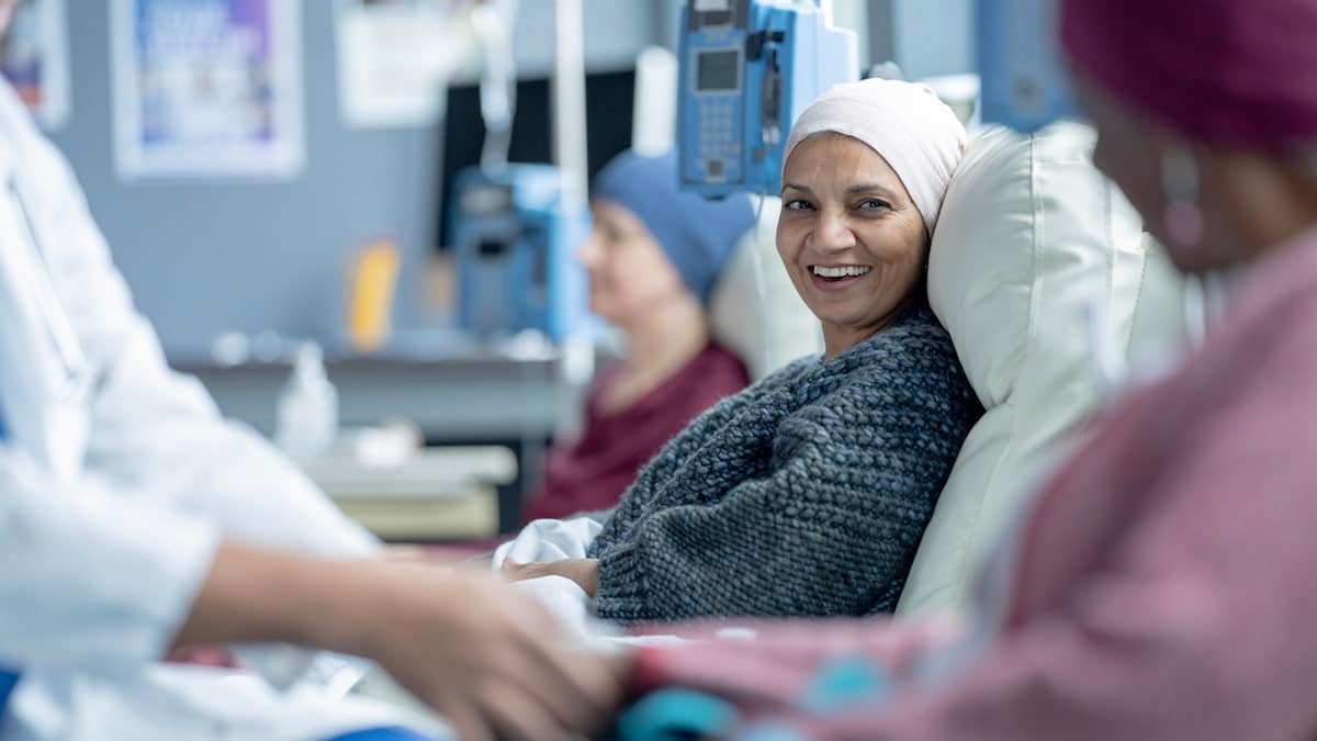 Cancer patient receiving treatment