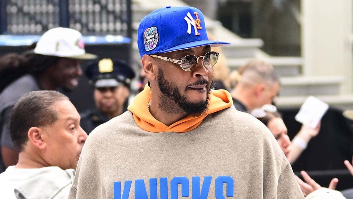 Carmelo Anthony attends the New York Knicks championship parade at City Hall.