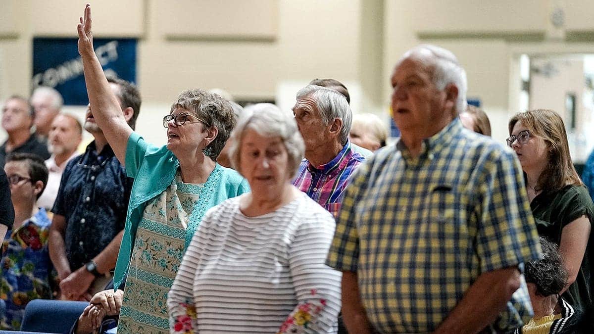 Parishioners worship during Sunday service at Clayton Baptist Church.
