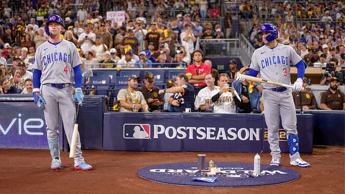 Alex Bregman #3 and Pete Crow-Armstrong #4 of the Chicago Cubs