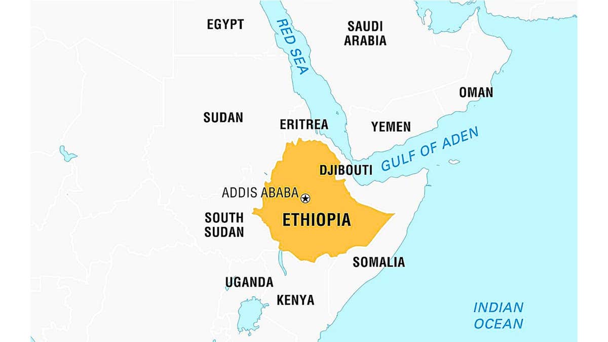 Photo of a map of Ethiopia and surrounding nations