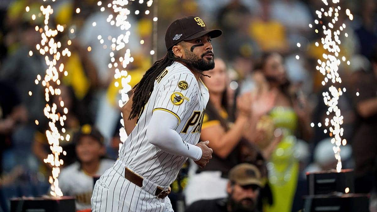 Fernando Tatis Jr. stands on the field before Game 3 of the National League Division Series against the Milwaukee Brewers.