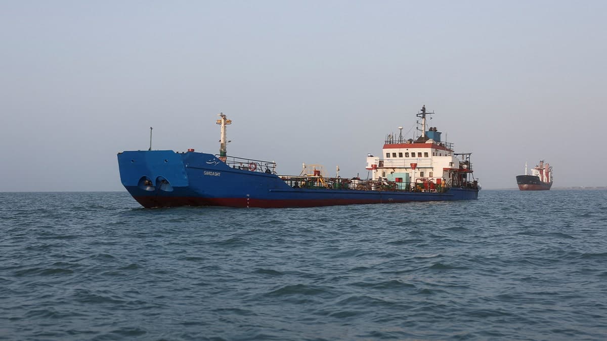 Vessels in the Strait of Hormuz are visible near the beach of Bandar Abbas, Iran, August 27, 2026.