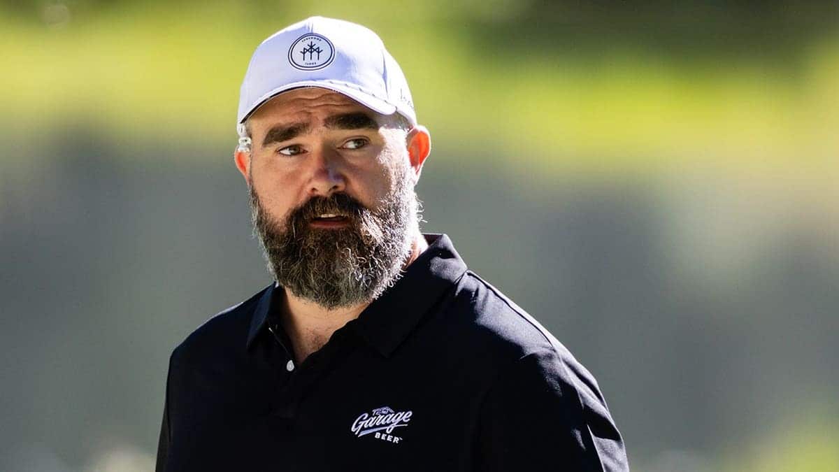 Jason Kelce looks on during the preview round at Edgewood Tahoe Golf Course.