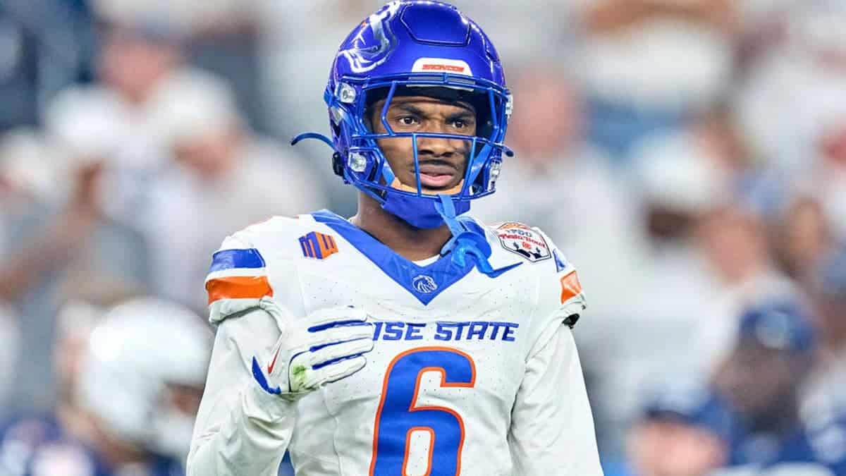 Jeremiah Earby, Boise State cornerback, looks on during the Fiesta Bowl.