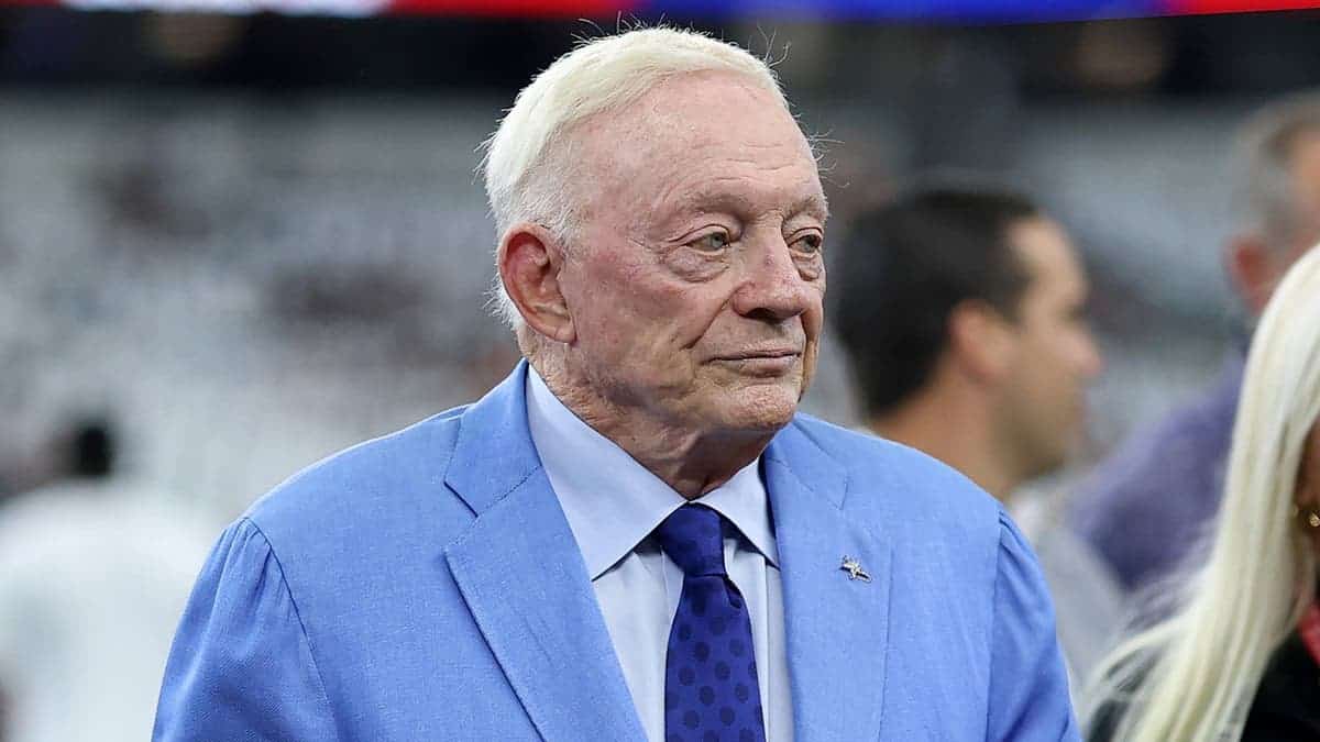 Jerry Jones looks on before a game at AT&T Stadium.