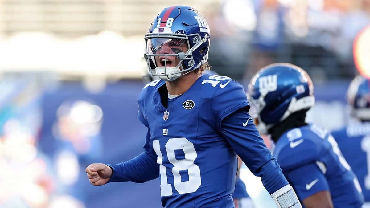 J.J. McCarthy reacts after a play during a game at MetLife Stadium.