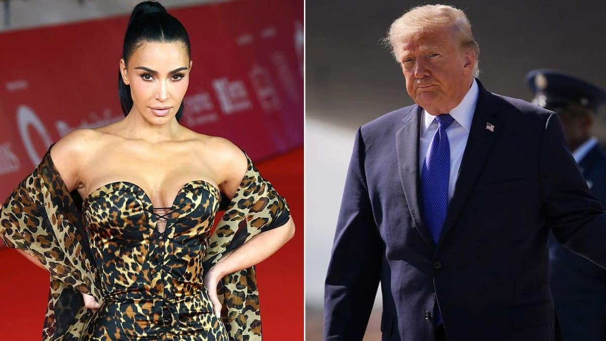 A split image of Kim Kardashian and Donald Trump.