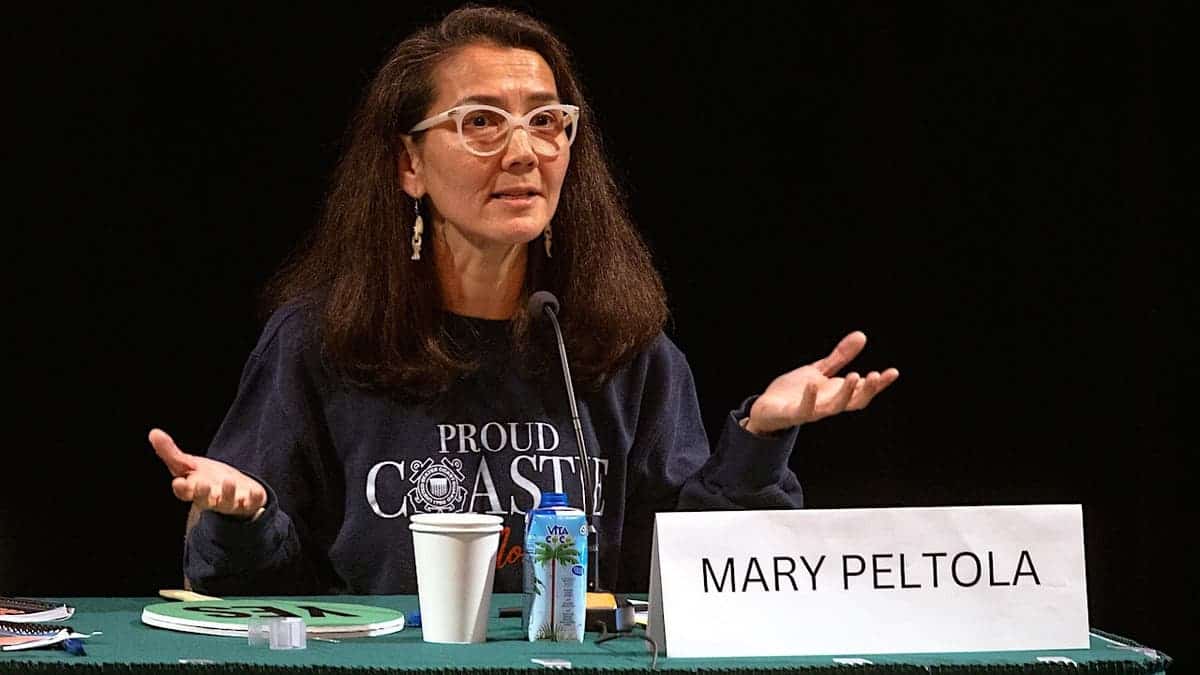 Mary Peltola speaks during the 2026 Alaska Fisheries Debate in Kodiak, Alaska.