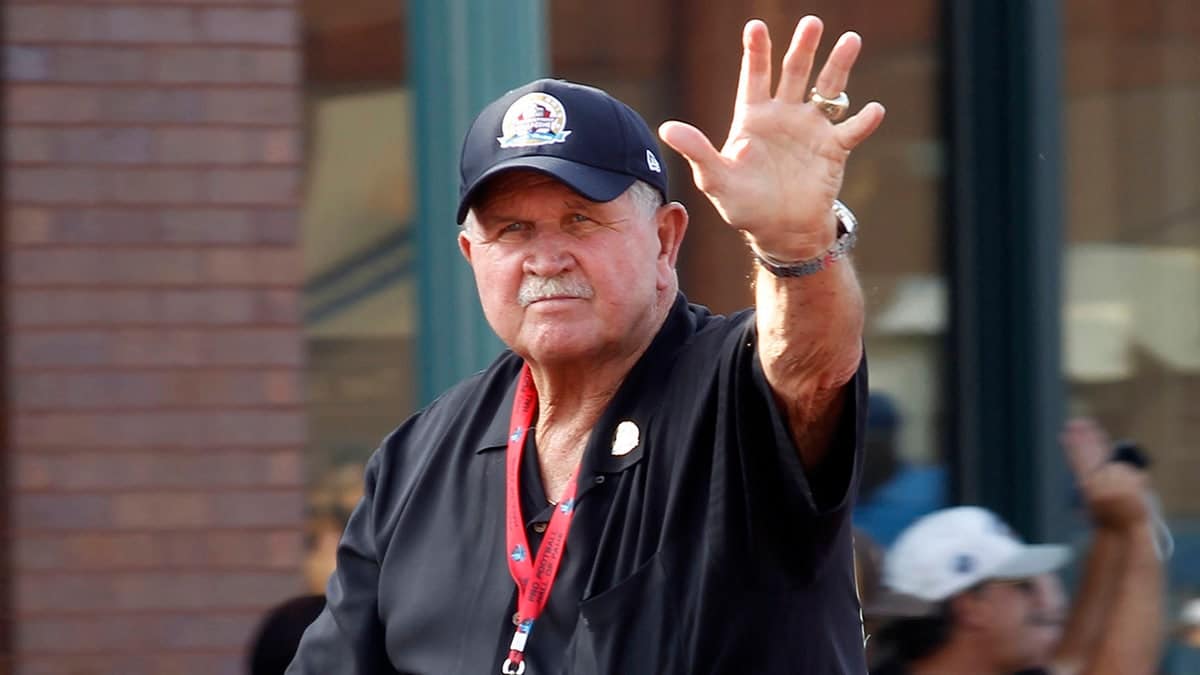 Mike Ditka rides in the Pro Football Hall of Fame Enshrinement Festival Grand Parade in downtown Canton, Ohio, on Saturday, August 3, 2013. (Rodger Mallison/Fort Worth Star-Telegram/Tribune News Service via Getty Images)