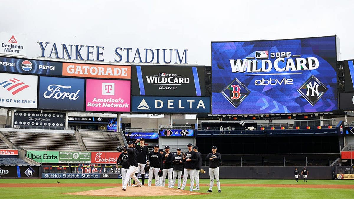 New York Yankees warm up at Yankee Stadium.