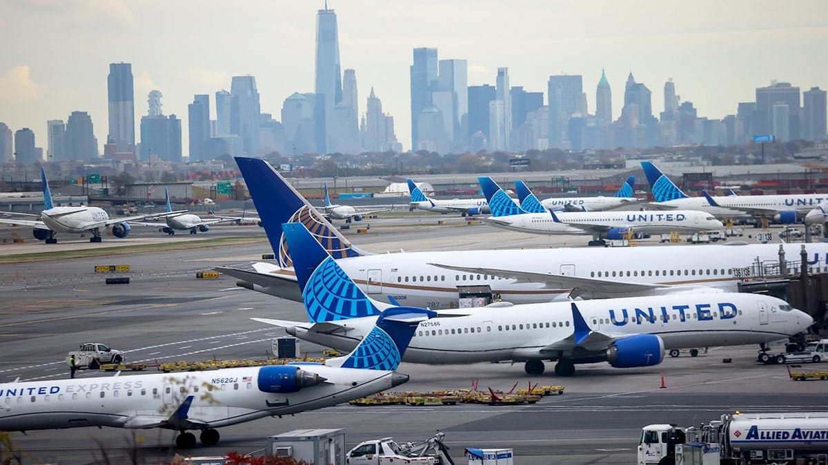 United Airlines planes parked at Newark Liberty International Airport in New Jersey