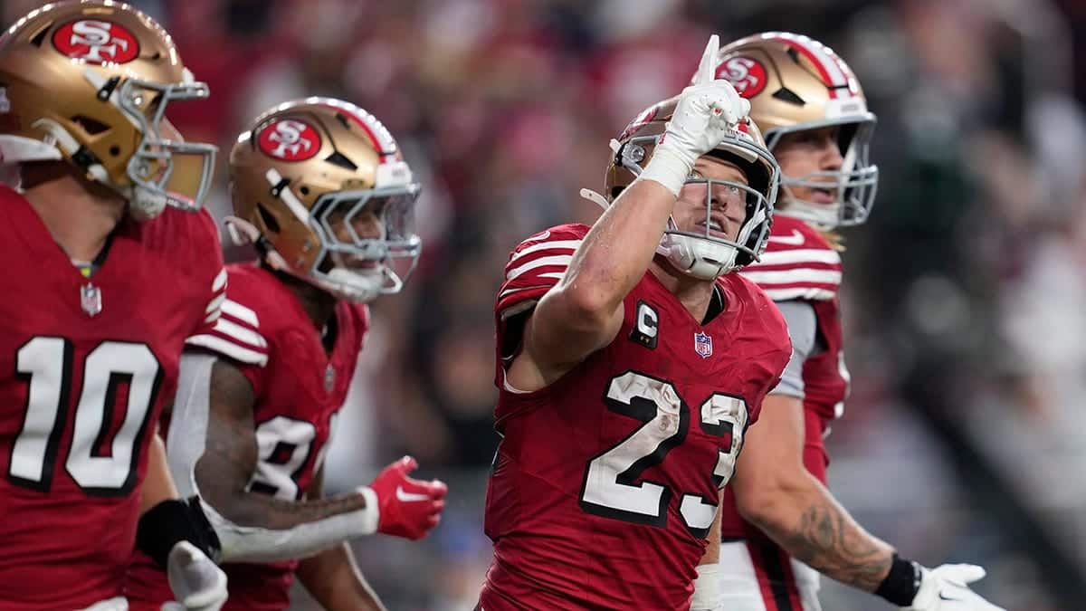 Christian McCaffrey celebrates a touchdown