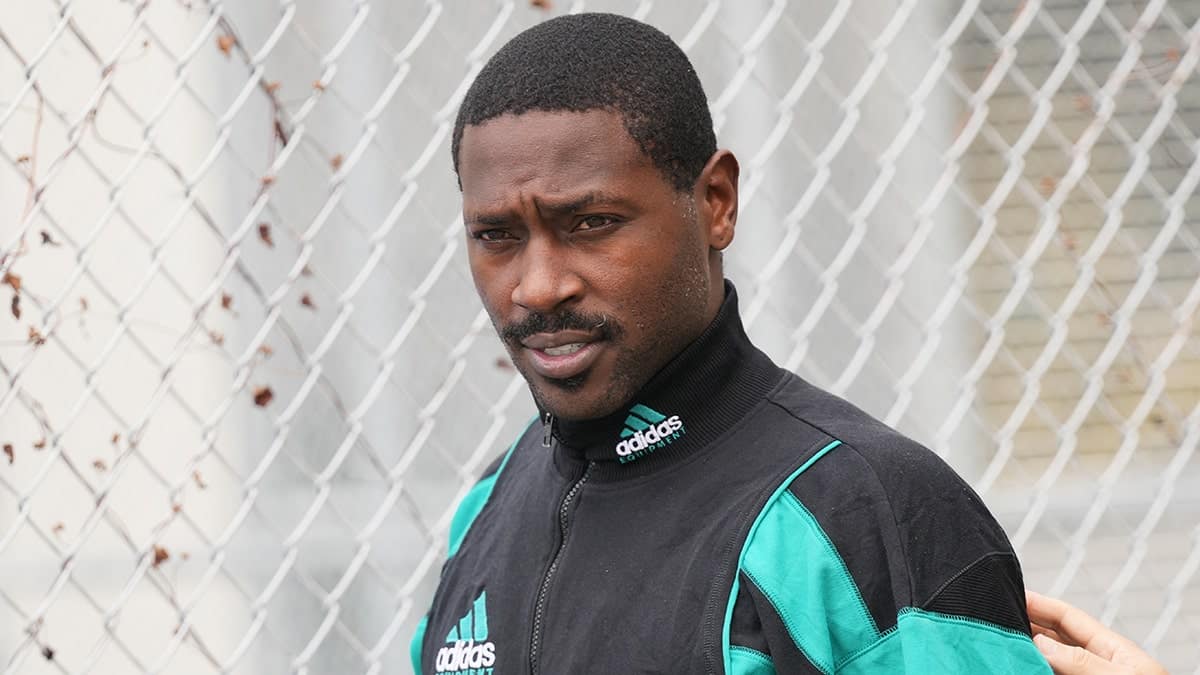 Antonio Brown looks on outside of jail