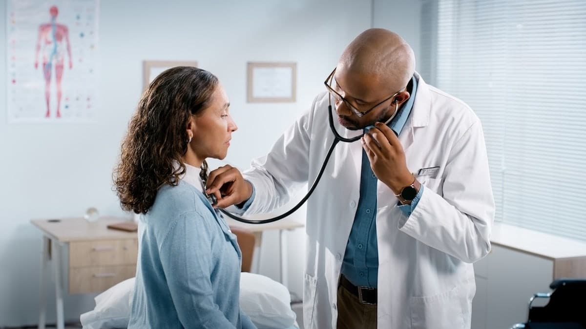Older woman at heart doctor