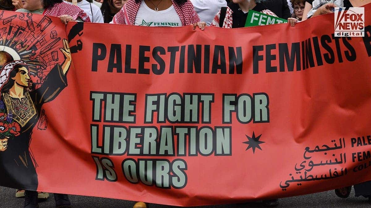 Protestors march at an anti-Israel protest in Washington, D.C., on Oct. 10, 2026.