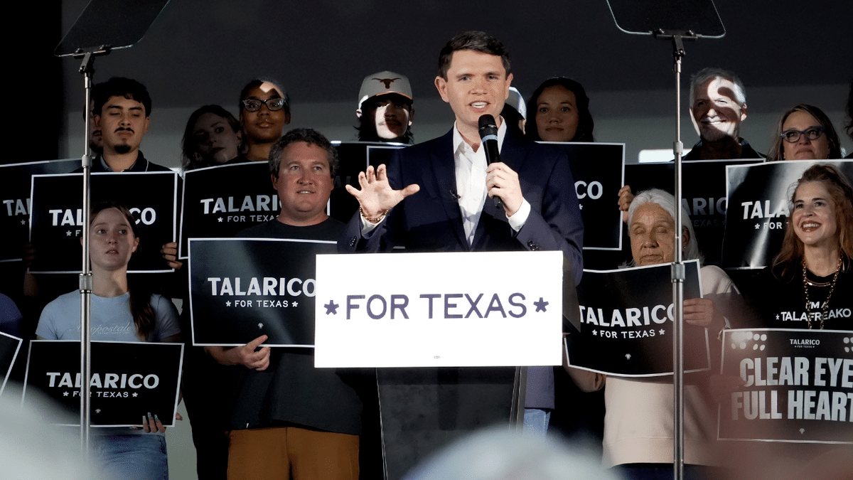 Democrat James Talarico addresses supporters at a rally for his U.S. Senate campaign in Lubbock, Texas on Wednesday, Oct. 27, 2026.