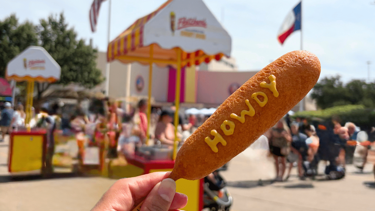 A corny dog is seen at the Texas State Fair in Dallas on September 26, 2026.