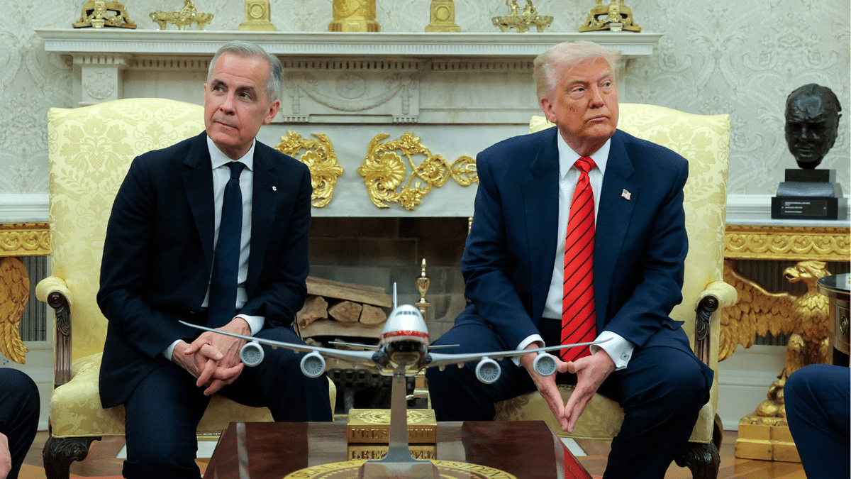 President Donald Trump meets with Canadian Prime Minister Mark Carney in the Oval Office.