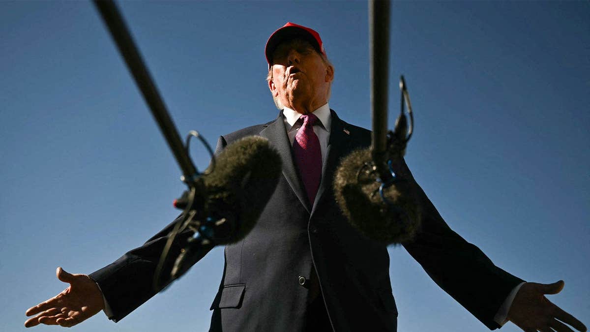 President Donald Trump speaks to reporters after a campaign rally in Bullhead City, Arizona