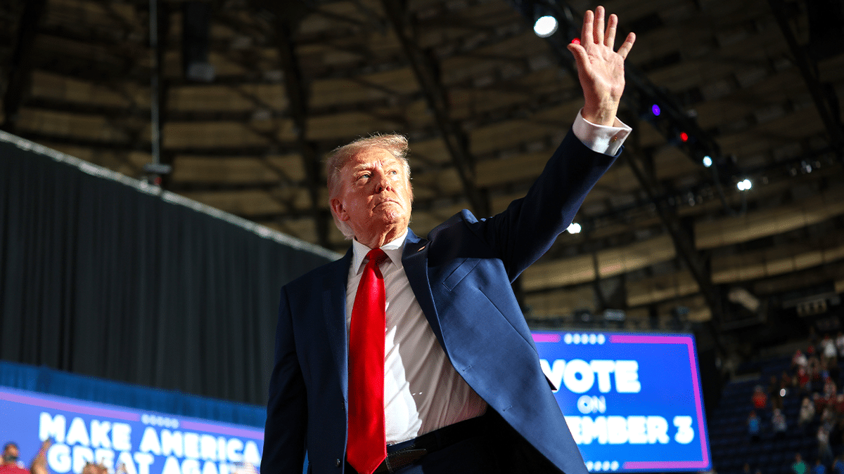 President Donald Trump waves after speaking at campaign rally in Texas.