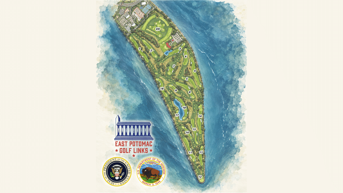 President Donald Trump shared an artist’s rendering of the proposed East Potomac Golf Links redesign, which he said would transform the public course.